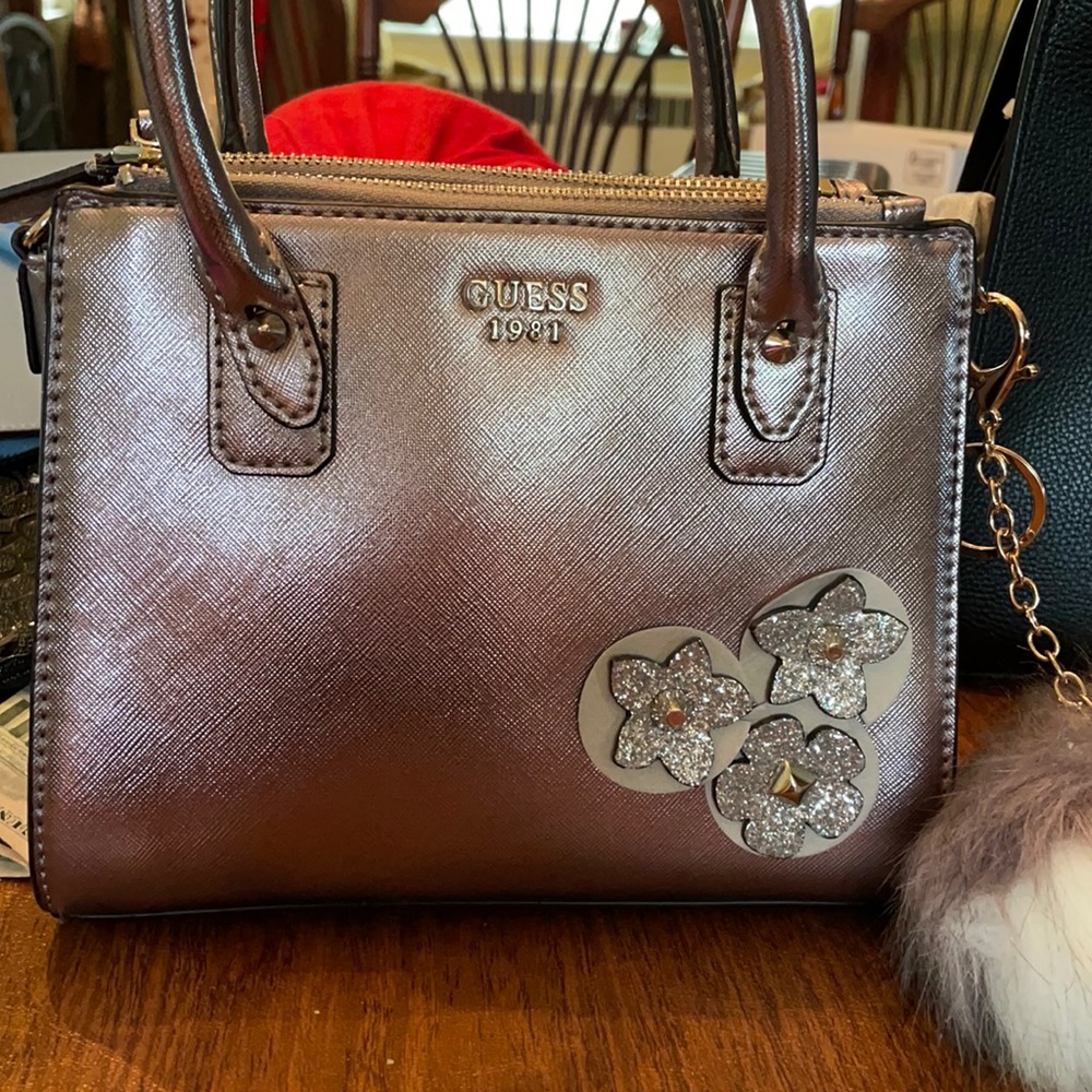 guess purple bag with keychain from guess!